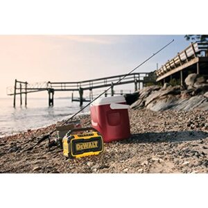 DEWALT 20V MAX Bluetooth Speaker, 100 ft Range, Durable for Jobsites, Phone Holder Included, Lasts 8-10 Hours with Single Charge (DCR010), Yellow/Black