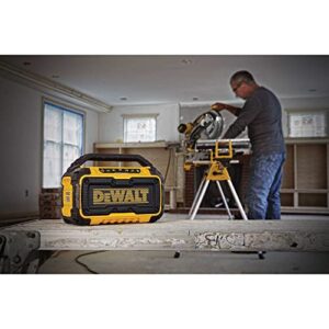 DEWALT 20V MAX Bluetooth Speaker, 100 ft Range, Durable for Jobsites, Phone Holder Included, Lasts 8-10 Hours with Single Charge (DCR010), Yellow/Black