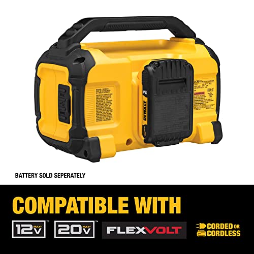 DEWALT 20V MAX Bluetooth Speaker, 100 ft Range, Durable for Jobsites, Phone Holder Included, Lasts 8-10 Hours with Single Charge (DCR010), Yellow/Black