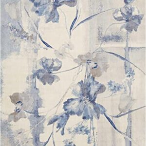 Nourison Somerset Floral Ivory/Blue 6'7" x 9'7" Area Rug, Easy Cleaning, Non Shedding, Bed Room, Living Room, Dining Room, Kitchen (7x10)