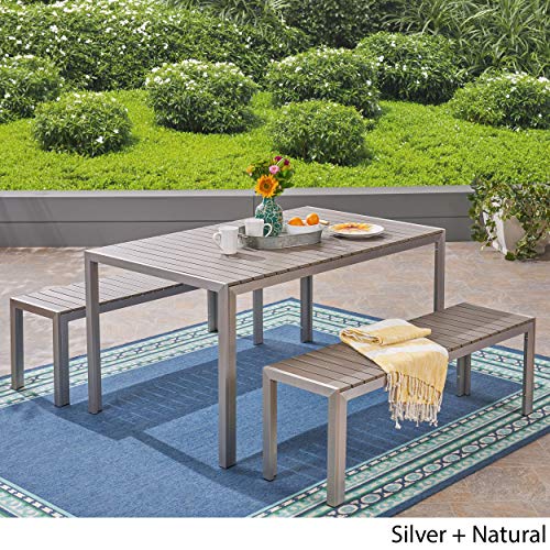 Christopher Knight Home Butler Outdoor Picnic Set, Silver + Natural