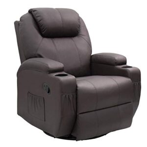 jummico recliner chair massage and heating living room chair, rocking and 360° swivel home leather sofa with 2 cup holders and side pockets (brown)
