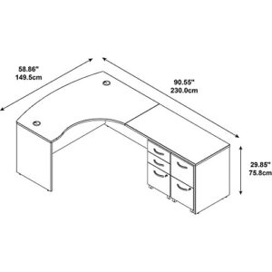 Bush Business Furniture Series C 60W Bowfront RH L-Desk, 2-Drawer Mobile Pedestal and 3-Drawer Mobile Pedestal