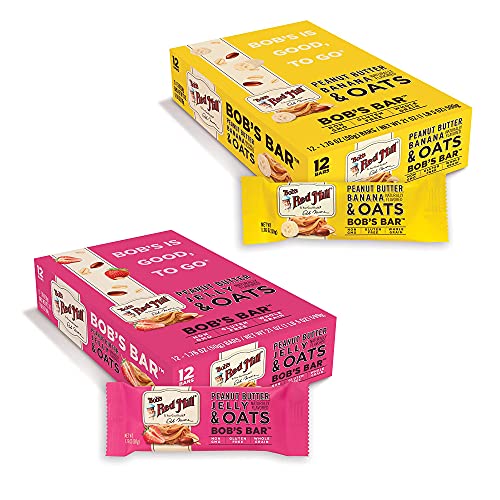 Bob's Red Mill Bob's Bar Variety Pack, Peanut Butter Jelly and Banana Flavors, Gluten Free, 24 Bars (2 Packs of 12)