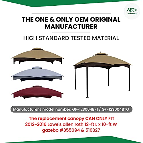 APEX GARDEN Replacement Canopy Top for Lowe's Allen Roth 10X12 Gazebo #GF-12S004B-1