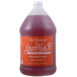 chris christensen smartwash50 papaya starfruit ultra concentrated dog shampoo, makes up to 50 bottles, groom like a professional, delightfully fragranced and concentrated, suitable for all coats, made in the usa, 1gal