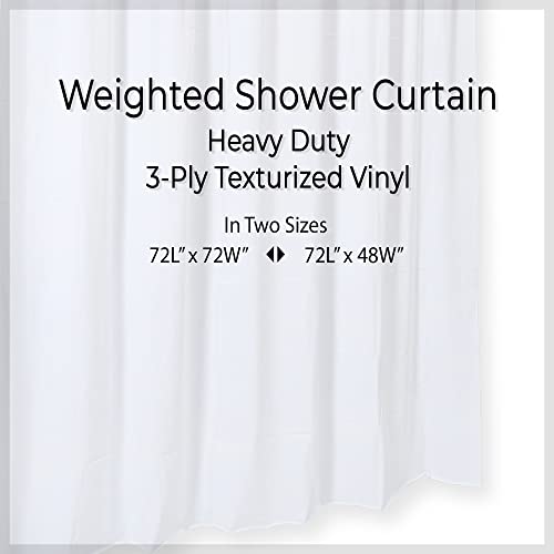 Grab Bar Specialists Heavy Weighted Shower Curtain - for Walk-in Shower Threshold / Use with Collapsible Dam for Water Barrier / 3-Ply Textured Vinyl / White / 48" x 72"