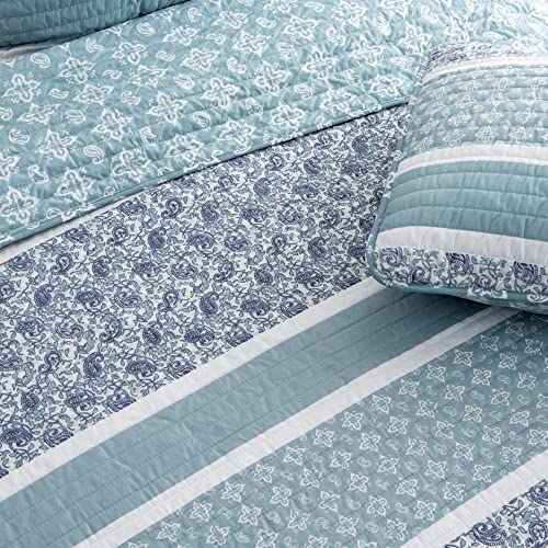 Great Bay Home 3-Piece Reversible Blue Full/Queen Quilt Comforter with 2 Shams | Lightweight, All-Season, Cozy, Modern Bedspreads | Paisley Coverlet Sets | Kadi Collection