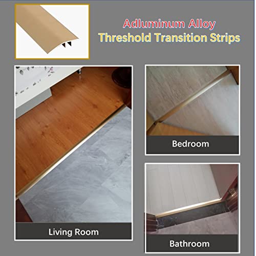 Funmaypoon Aluminum Floor Transition Threshold Strip Door Threshold Interior/Carpet/Tile/Floor Reducer Doorway Edge Trim for Laminate Floor Mat Carpet and Vinyl Tile 1 3/4" (43mm) Wide(90cm)(Gold)