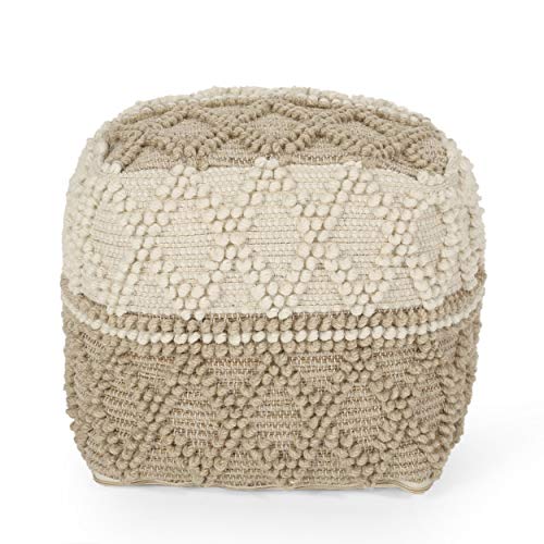 Christopher Knight Home Dellroy Pouf, Ivory + Beige