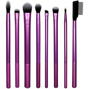 real techniques everyday eye essentials makeup brush kit, eye makeup brushes for eye liner, eyeshadow, brows, & lashes, synthetic bristles, cruelty-free & vegan, 8 piece set