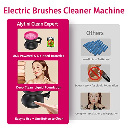 Electric Makeup Brush Cleaner Machine - Alyfini Portable Automatic USB Cosmetic Brush Cleaner Tools for All Size Beauty Makeup Brushes Set (Black)