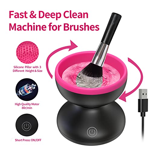 Electric Makeup Brush Cleaner Machine - Alyfini Portable Automatic USB Cosmetic Brush Cleaner Tools for All Size Beauty Makeup Brushes Set (Black)