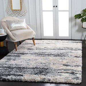 safavieh fontana shag collection 6’7″ x 9′ grey/ivory fnt853g modern non-shedding living room bedroom dining room entryway plush 2-inch thick area rug