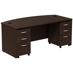 bush business furniture series c 72w bowfront shell desk with (2) 3-drawer mobile pedestals