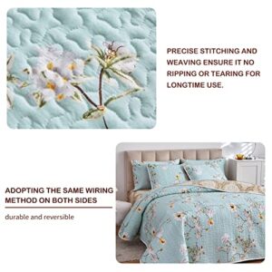 Joyreap 3 Pieces Reversible Floral Quilt Set Aqua, Microfiber Soft Quilt, Elegant Flower Design Bedspread, Lightweight Bed Cover for All Season, 1 Quilt n 2 Pillow Shams (Full/Queen, 90x90 inches)