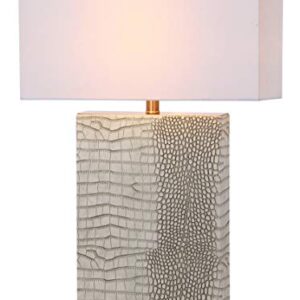 SAFAVIEH Lighting Collection Joyce Modern Art Deco Cream Faux Snakeskin Rectangle Shade 28-inch Bedroom Living Room Home Office Desk Nightstand Table Lamp Set of 2 (LED Bulbs Included)