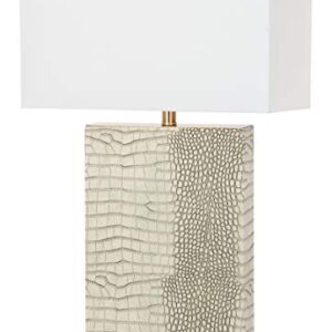 SAFAVIEH Lighting Collection Joyce Modern Art Deco Cream Faux Snakeskin Rectangle Shade 28-inch Bedroom Living Room Home Office Desk Nightstand Table Lamp Set of 2 (LED Bulbs Included)