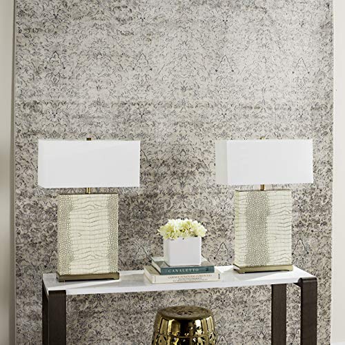 SAFAVIEH Lighting Collection Joyce Modern Art Deco Cream Faux Snakeskin Rectangle Shade 28-inch Bedroom Living Room Home Office Desk Nightstand Table Lamp Set of 2 (LED Bulbs Included)