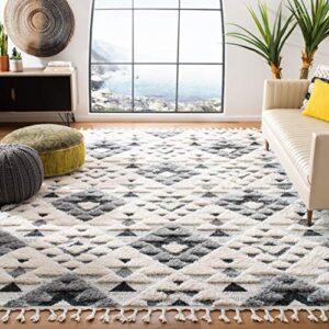 safavieh moroccan tassel shag collection 8′ x 10′ ivory/grey mts688f boho non-shedding living room bedroom dining room entryway plush 2-inch thick area rug