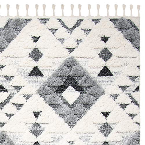 SAFAVIEH Moroccan Tassel Shag Collection 8' x 10' Ivory/Grey MTS688F Boho Non-Shedding Living Room Bedroom Dining Room Entryway Plush 2-inch Thick Area Rug