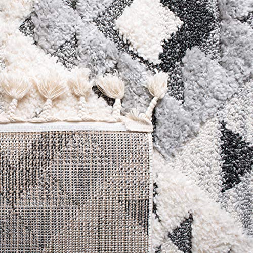 SAFAVIEH Moroccan Tassel Shag Collection 8' x 10' Ivory/Grey MTS688F Boho Non-Shedding Living Room Bedroom Dining Room Entryway Plush 2-inch Thick Area Rug