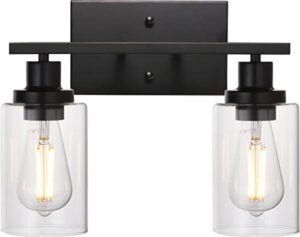 melucee 2-light black wall sconce industrial vintage with clear glass shade and metal base, bathroom vanity lights hallway light fixture sconces wall lighting