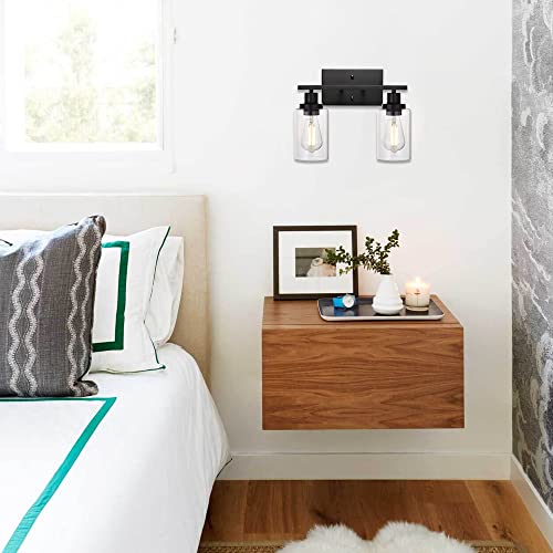 MELUCEE 2-Light Black Wall Sconce Industrial Vintage with Clear Glass Shade and Metal Base, Bathroom Vanity Lights Hallway Light Fixture Sconces Wall Lighting