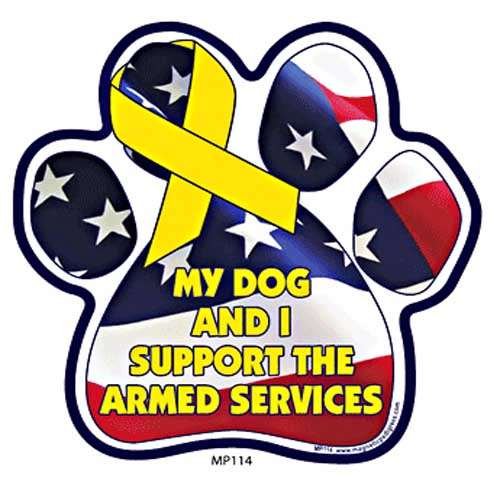 My Dog And I Support The ARMED SERVICES Paw Support Ribbon Car & Truck Magnet by Magnetic Pedigrees