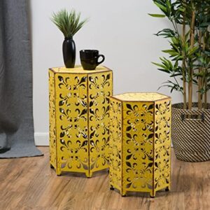 christopher knight home parrish iron accent tables, 2-pcs set, antique yellow