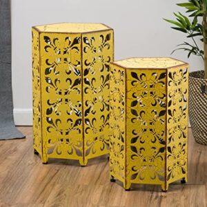 Christopher Knight Home Parrish Iron Accent Tables, 2-Pcs Set, Antique Yellow