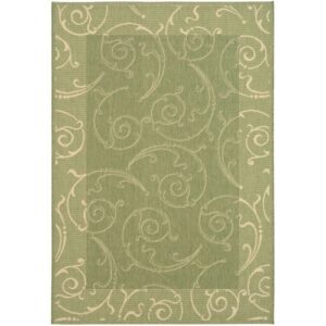 safavieh courtyard collection 2′ x 3’7″ olive / natural cy2665 scroll indoor/ outdoor waterproof easy-cleaning patio backyard mudroom accent-rug