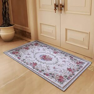 ukeler luxury soft rustic floral area rugs washable elegant shabby rose rug non slip accent floor rugs carpet for bedroom (31.5”x47.2”, country rose)