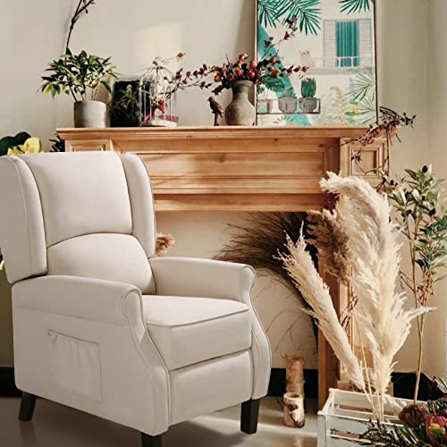 LEISLAND Wingback Recliner Chair with Massage and Heat, Tufted Fabric Arm Chair Sofa, Fabric Accent Chair for Reading, Living Room and Bedroom (Cream)