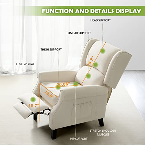 LEISLAND Wingback Recliner Chair with Massage and Heat, Tufted Fabric Arm Chair Sofa, Fabric Accent Chair for Reading, Living Room and Bedroom (Cream)