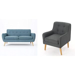 christopher knight home josephine mid-century modern petite fabric sofa, blue/natural & felicity mid-century fabric arm chair, charcoal