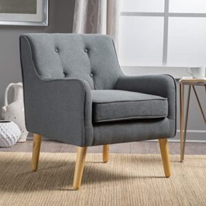 Christopher Knight Home Josephine Mid-Century Modern Petite Fabric Sofa, Blue/Natural & Felicity Mid-Century Fabric Arm Chair, Charcoal