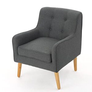 Christopher Knight Home Josephine Mid-Century Modern Petite Fabric Sofa, Blue/Natural & Felicity Mid-Century Fabric Arm Chair, Charcoal