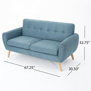 Christopher Knight Home Josephine Mid-Century Modern Petite Fabric Sofa, Blue/Natural & Felicity Mid-Century Fabric Arm Chair, Charcoal