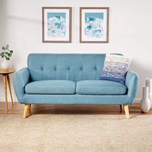 Christopher Knight Home Josephine Mid-Century Modern Petite Fabric Sofa, Blue/Natural & Felicity Mid-Century Fabric Arm Chair, Charcoal