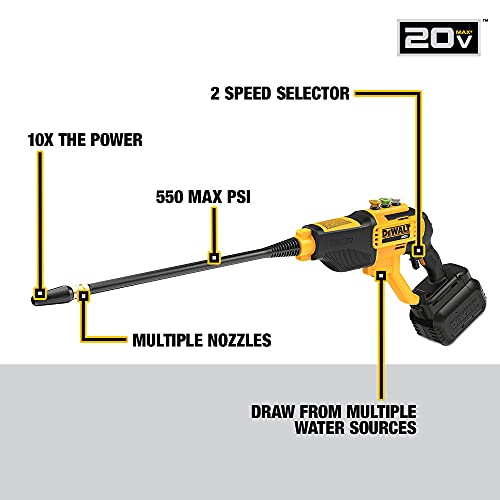 DEWALT Cordless Pressure Washer, Power Cleaner, 550-PSI, 1.0 GPM, Tool Only (DCPW550B)