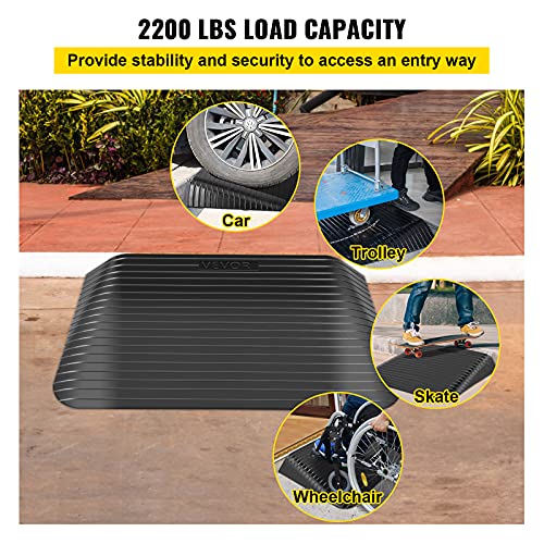 VEVOR Rubber Threshold Ramp, 4" Rise Threshold Ramp Doorway, Recycled Rubber Power Threshold Ramp Rated 2200 Lbs Load Capacity, Non-Slip Surface Rubber Solid Threshold Ramp for Wheelchair and Scooter