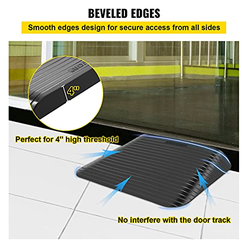 VEVOR Rubber Threshold Ramp, 4" Rise Threshold Ramp Doorway, Recycled Rubber Power Threshold Ramp Rated 2200 Lbs Load Capacity, Non-Slip Surface Rubber Solid Threshold Ramp for Wheelchair and Scooter