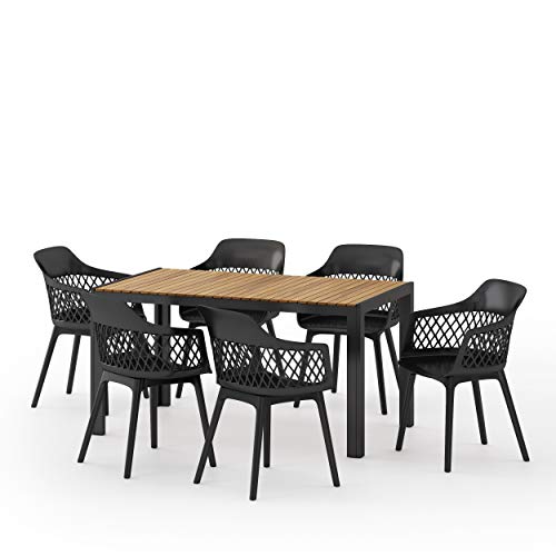 Christopher Knight Home Azalea Outdoor Dining Sets, Black + Teak