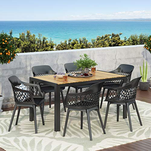 Christopher Knight Home Azalea Outdoor Dining Sets, Black + Teak