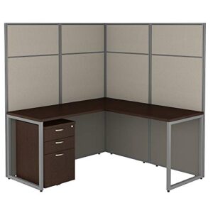 bush business furniture easy office l shaped cubicle desk with file cabinet and 66h panels, 60wx60h, mocha cherry