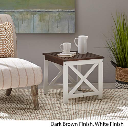 Christopher Knight Home Jean Indoor Farmhouse Acacia Wood End Table, Dark Brown Finish, White Finish