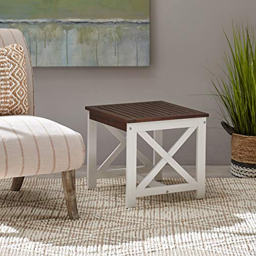 Christopher Knight Home Jean Indoor Farmhouse Acacia Wood End Table, Dark Brown Finish, White Finish