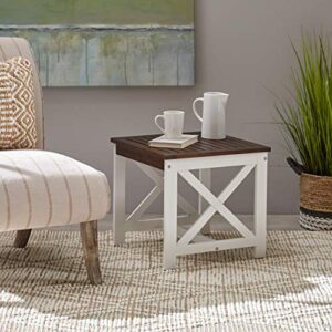 Christopher Knight Home Jean Indoor Farmhouse Acacia Wood End Table, Dark Brown Finish, White Finish