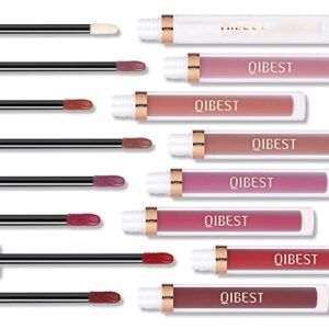 QiBest 7Pcs Matte Liquid Lipstick + 1Pcs Lip Plumper Makeup Set Kit, Pigmented Long Lasting Lip Gloss Set, Velvet Waterproof Lip Makeup Gift Sets for Girls and Women